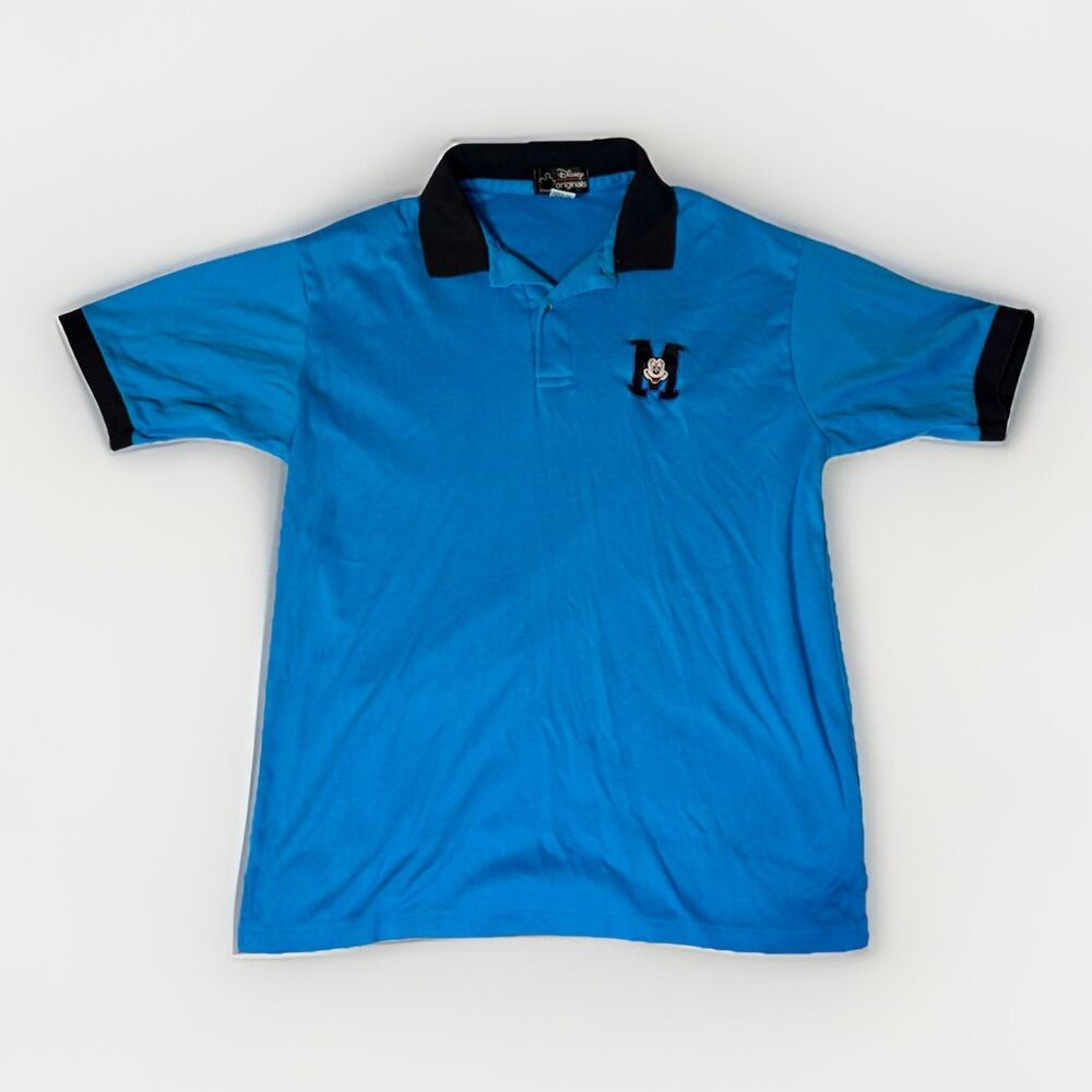 Rare Vintage Disney Originals Mickey Mouse Polo Shirt Blue Black L Embroidered